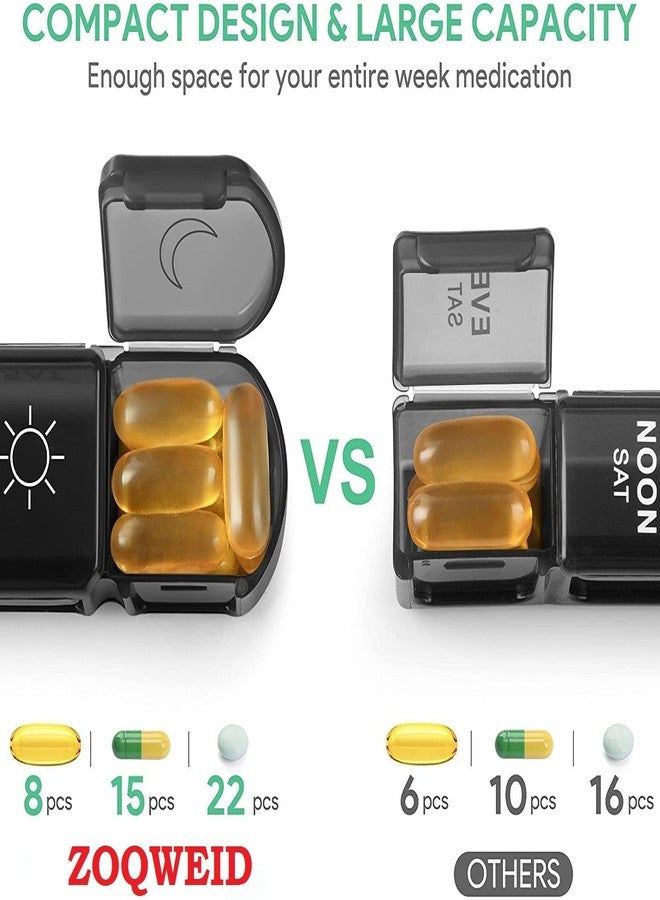 HBlife medicines organizer box Weekly Pill Organizer 3 Times a Day, 7 Day Pill Box Case Large Compartments Morning Noon Evening Pill Case XL Portable Travel Pill Container Holder (Transparent - black) - Image 2
